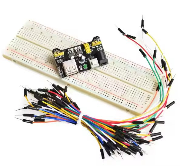 MB102 830 TIE POINT BREADBOARD WITH 65 JUMPER CABLE WIRES AND MB102 POWER SUPPLY MODULE
