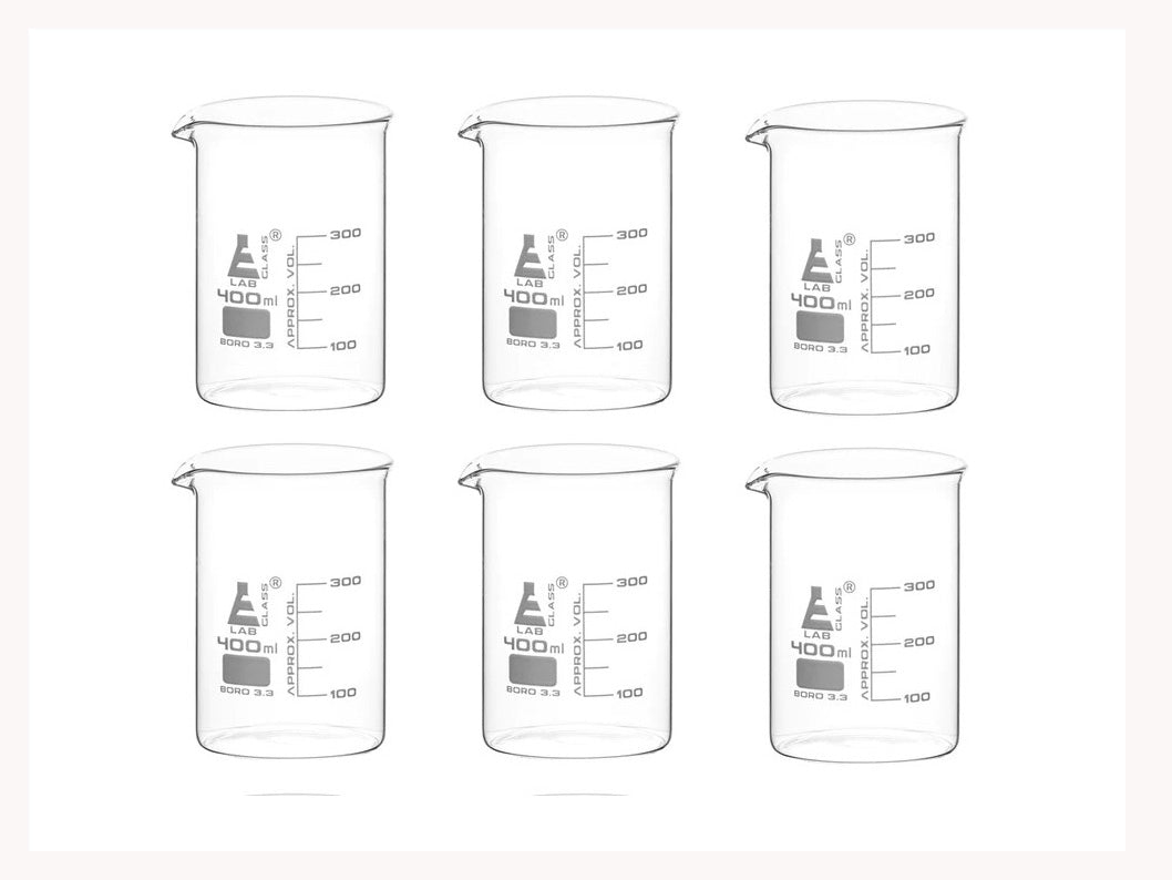 BEAKER - LOW FORM - BOROSILICATE GLASS - 400ML (PACK OF 6)