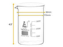Load image into Gallery viewer, BEAKER - LOW FORM - BOROSILICATE GLASS - 400ML (PACK OF 6)

