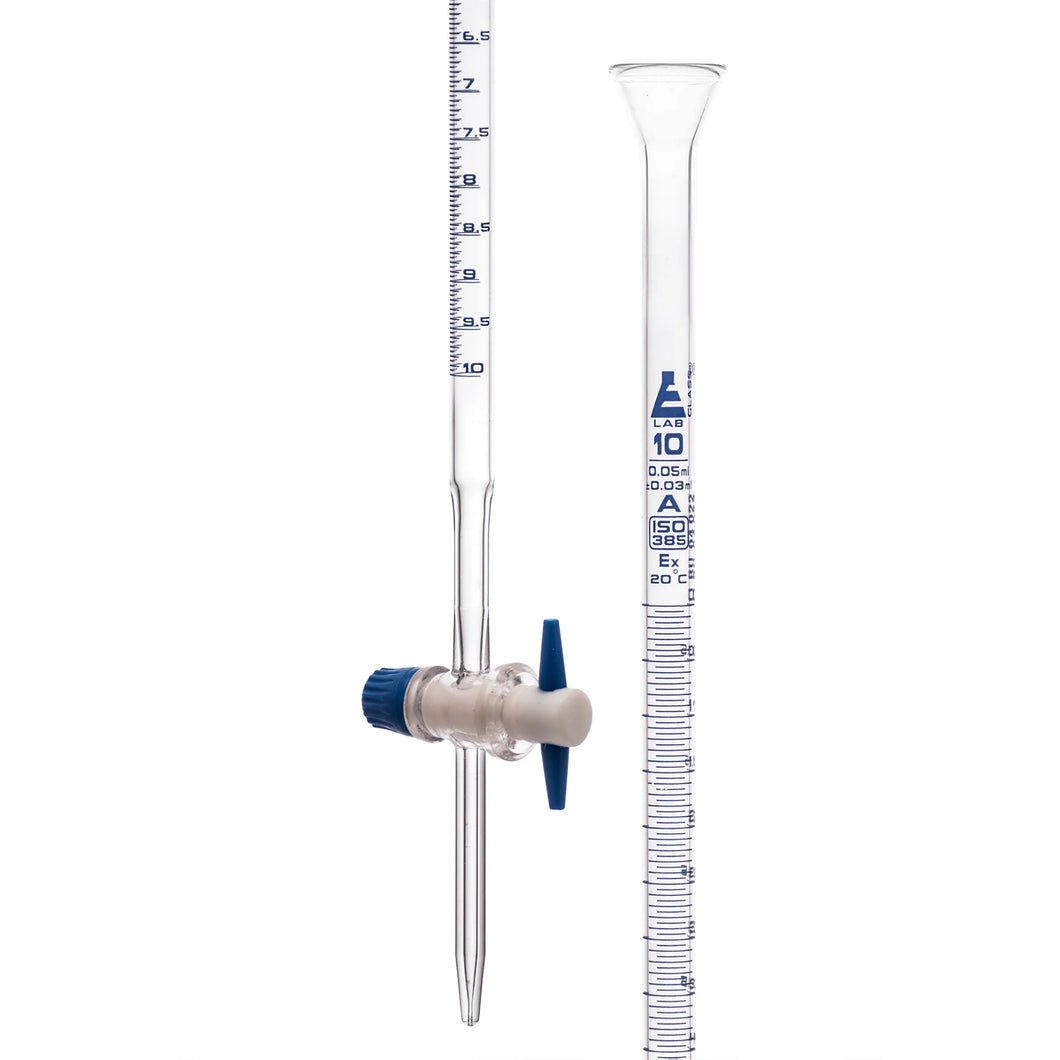 BURETTE - CLASS A - BOROSILICATE GLASS WITH PTFE STOPCOCK - 10ML