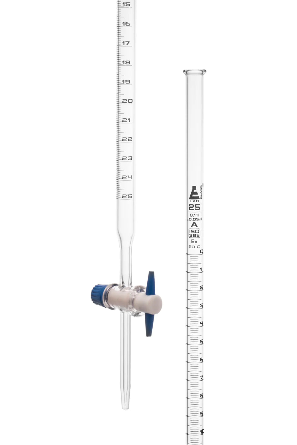 BURETTE - CLASS A - BOROSILICATE GLASS WITH PTFE STOPCOCK - 25ML