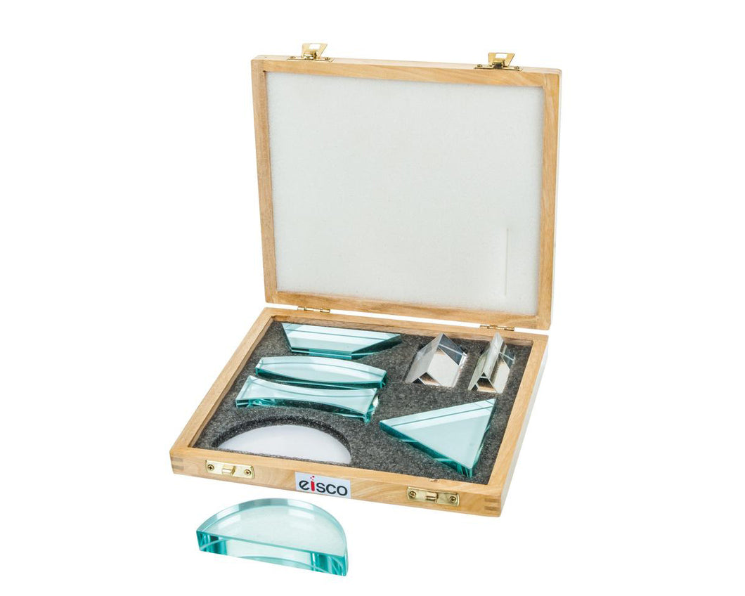 7 PIECE GLASS PRISM SET IN WOODEN BOX
