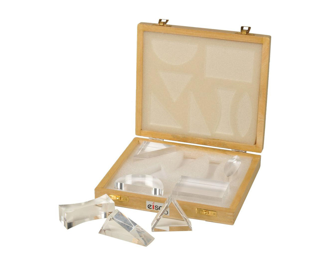 7 PIECE ACRYLIC PRISM SET IN WOODEN BOX